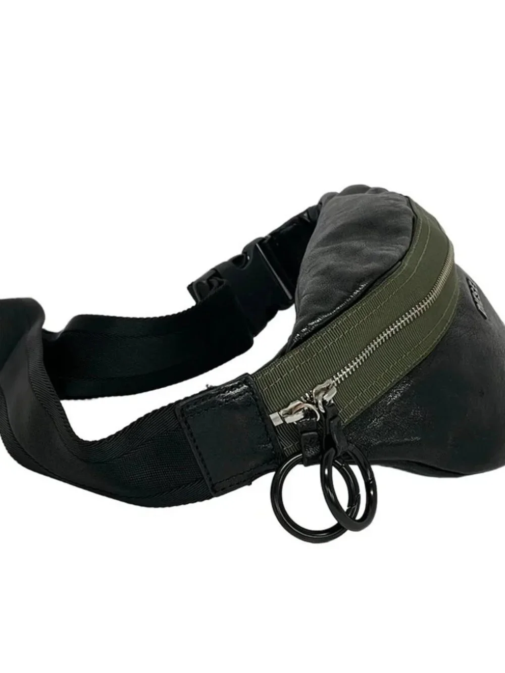 DIESEL Black Khaki Leather Bum Bag